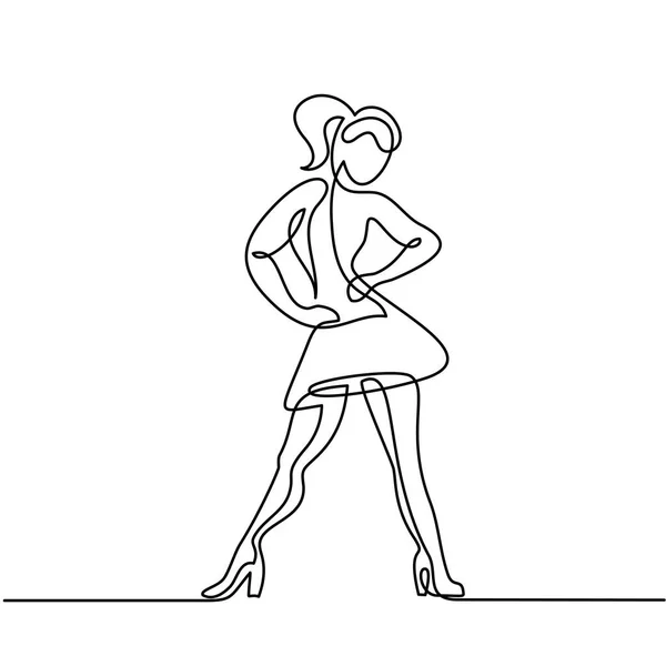 Línea continua dibujo de la mujer bailarina — Vector de stock