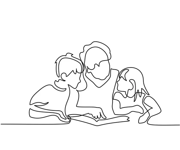 祖母和她的孙子们一起看书 — 图库矢量图片