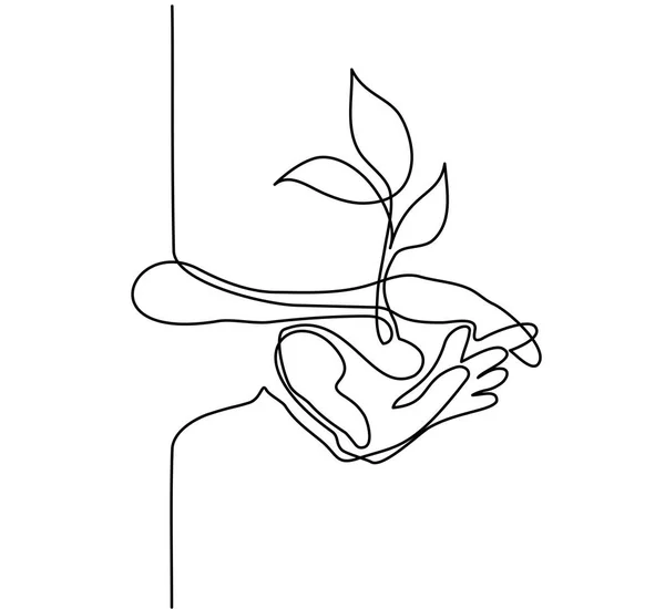 Dlaně rukou spolu se růst rostlin — Stockový vektor