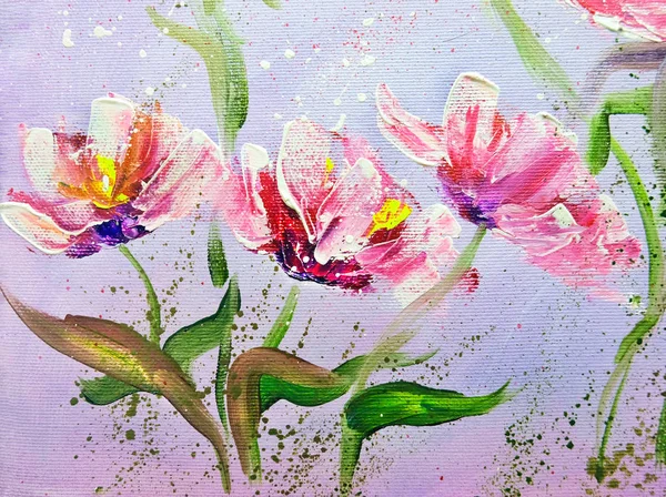 Estilo moderno pintado à mão Flores de peônias rosa . — Fotografia de Stock