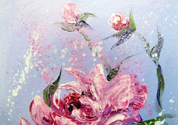 Dipinti a mano stile moderno rosa peonie fiori . — Foto Stock