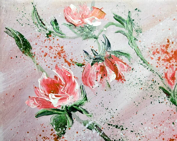 Pembe ve kırmızı çiçekler el boyalı — Stok fotoğraf