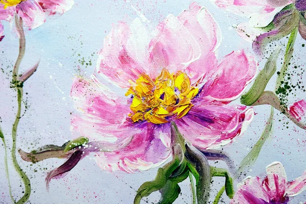 Handmålad modern stil rosa pioner blommor. — Stockfoto
