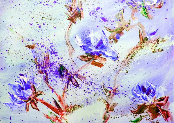 Dipinti a mano fiori blu — Foto Stock