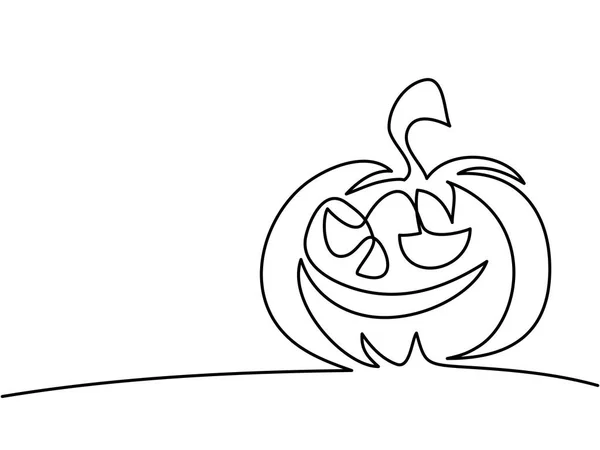 Desenho de linha contínua de abóbora de Halloween — Vetor de Stock
