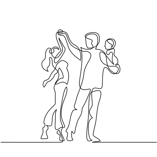 Feliz pareja de amor bailando con el bebé en las manos — Vector de stock