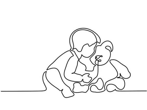 Petit garçon assis avec un ours en peluche — Image vectorielle