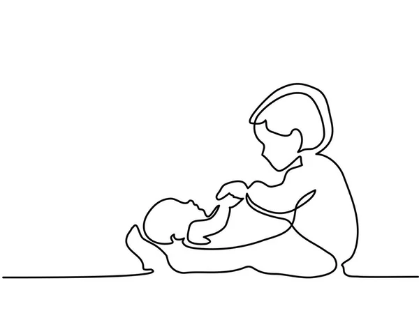 Μικρό παιδί κορίτσι παίζει με τον αδελφό της νεογέννητα — Διανυσματικό Αρχείο