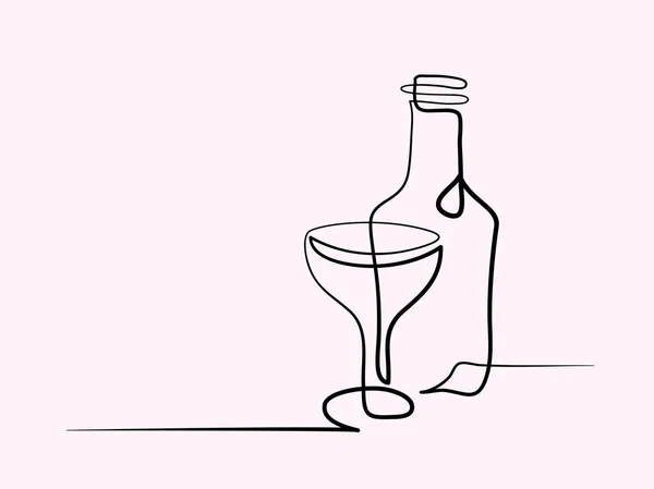 ワインとグラスの輪郭。黒のアウトライン ベクトル. — ストックベクタ