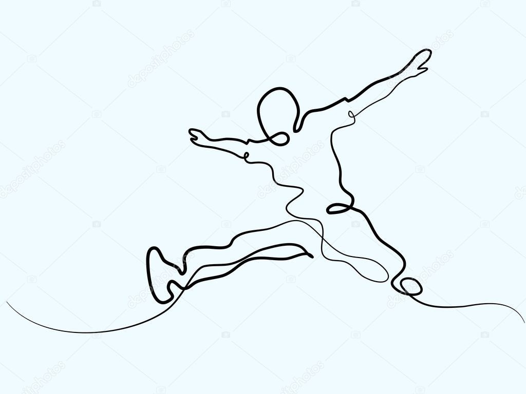 Continuous line drawing. Happy jumping man