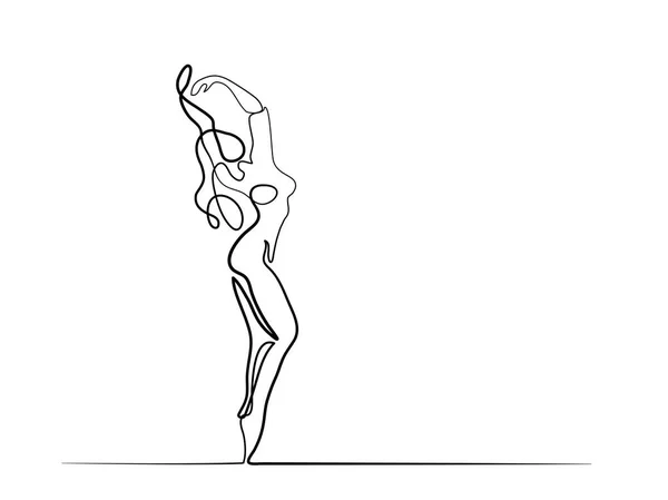 Kontinuierliche Linienzeichnung einer tanzenden Frau — Stockvektor