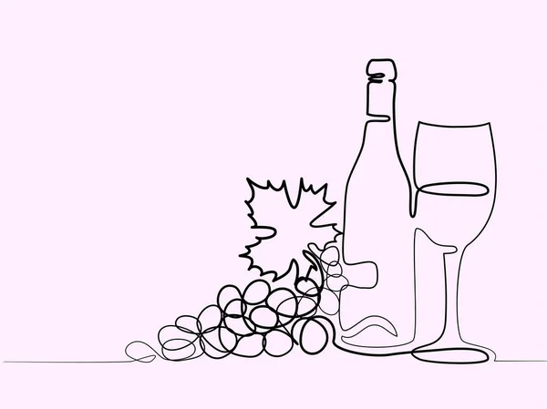 ワインのボトルとグラスの輪郭. — ストックベクタ