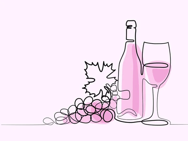 Bottiglia di vino e vetro contorno . — Vettoriale Stock