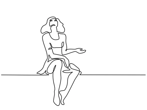 Женщина сидит, смотрит вверх и ждет дождя — стоковый вектор