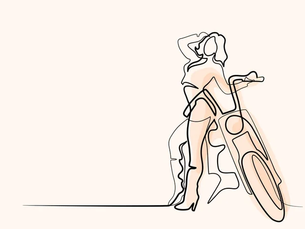 Kvinna som står nära motorcykel — Stock vektor