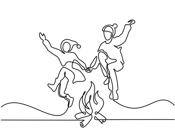 Счастливая пара, прыгающая через огонь — стоковый вектор