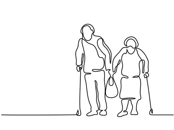 Nöjd äldre par promenader med väska — Stock vektor