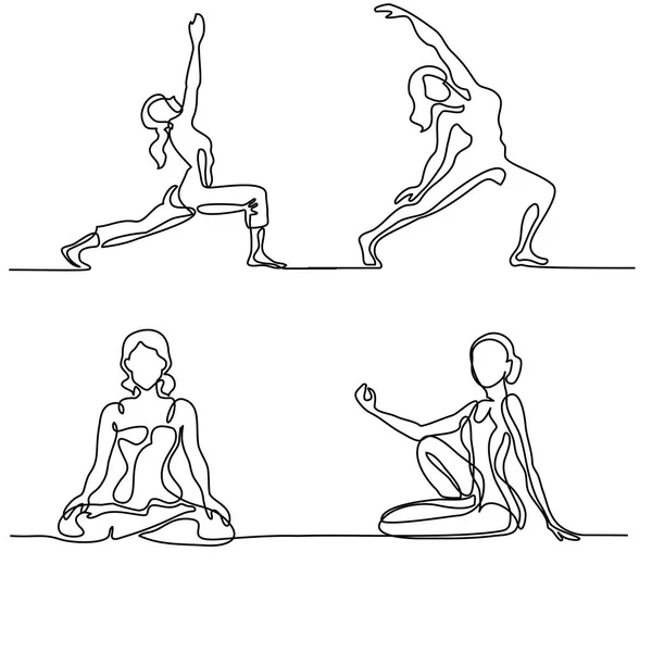 Σετ γυναίκα που κάνει άσκηση στη yoga πόζα — Διανυσματικό Αρχείο