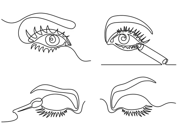 Set continuous woman eye make up logo — Stock Vector
