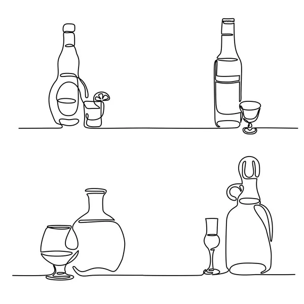 Conjunto garrafa e vidro isolado —  Vetores de Stock