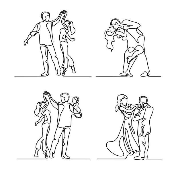 Definir contínua feliz amor casal dançando . — Vetor de Stock