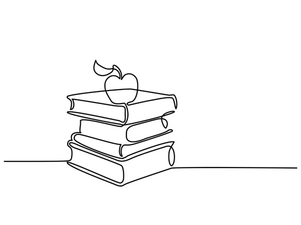 Pila di libri con mela — Vettoriale Stock