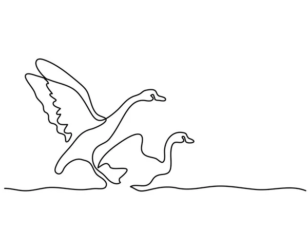 Continuous one line drawing. Flying Swans logo — Stock Vector