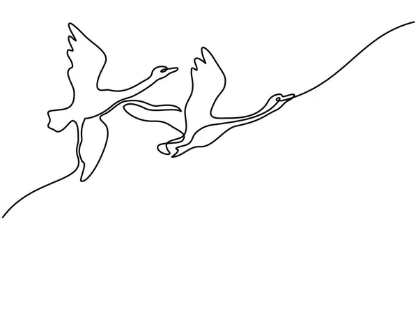 Kontinuální jeden kreslení čar. Letící labutě logo — Stockový vektor