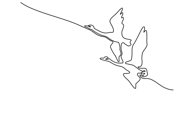 Desenho contínuo de uma linha. Logotipo dos cisnes voadores — Vetor de Stock