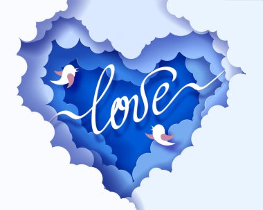 Paper design with clouds in heart shape clipart