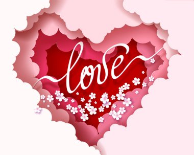 Paper design with clouds in heart shape clipart