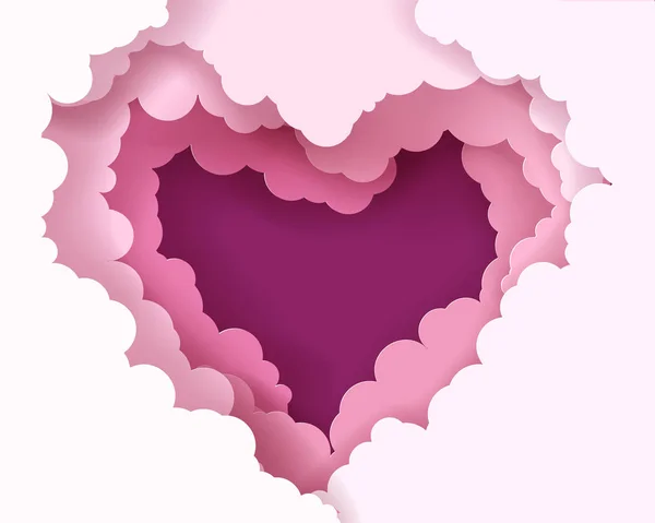 Diseño de papel con nubes en forma de corazón — Vector de stock