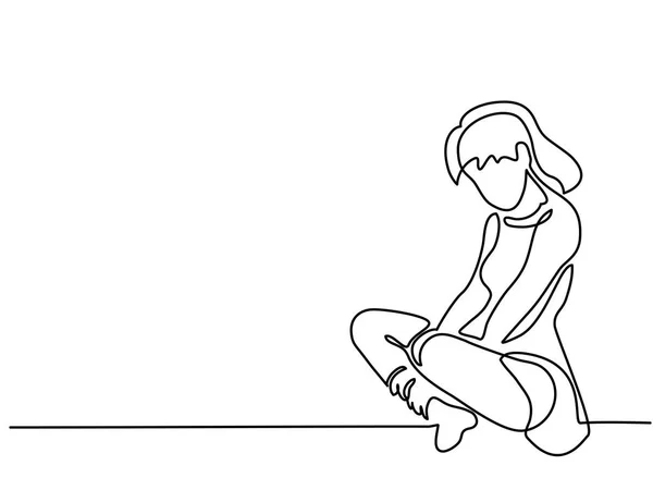 Folyamatos vonalas rajz. Ülő szomorú lány — Stock Vector