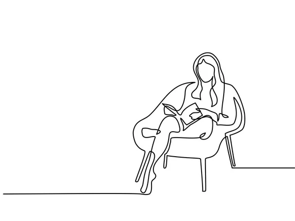 Donna seduta con libro in sedia — Vettoriale Stock