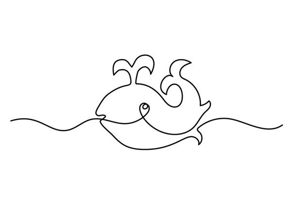 Малюнок безперервної лінії. Логотип смішного кита — стоковий вектор
