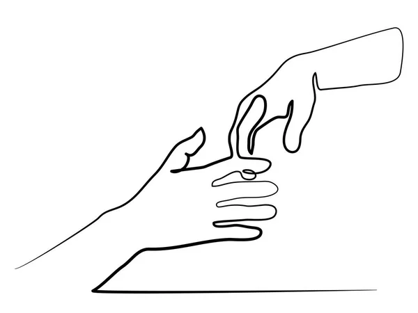 Συνεχής γραμμή κατάρτιση κρατώντας τα χέρια μαζί — Διανυσματικό Αρχείο