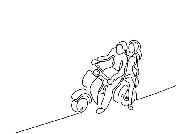 Счастливая пара едет на скутере — стоковый вектор