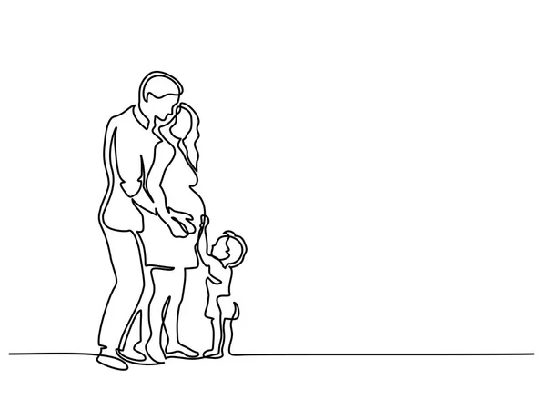 Heureuse femme enceinte avec mari et fils — Image vectorielle