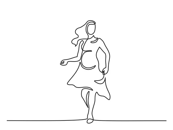 幸せな妊娠女性歩行、シルエット画像 — ストックベクタ