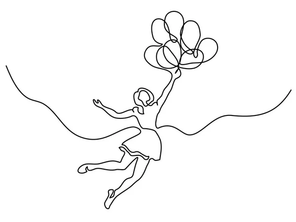 Fille volant dans l'air avec des ballons — Image vectorielle