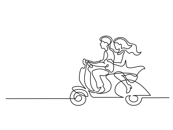 Happy couple driving on scooter — Stock Vector