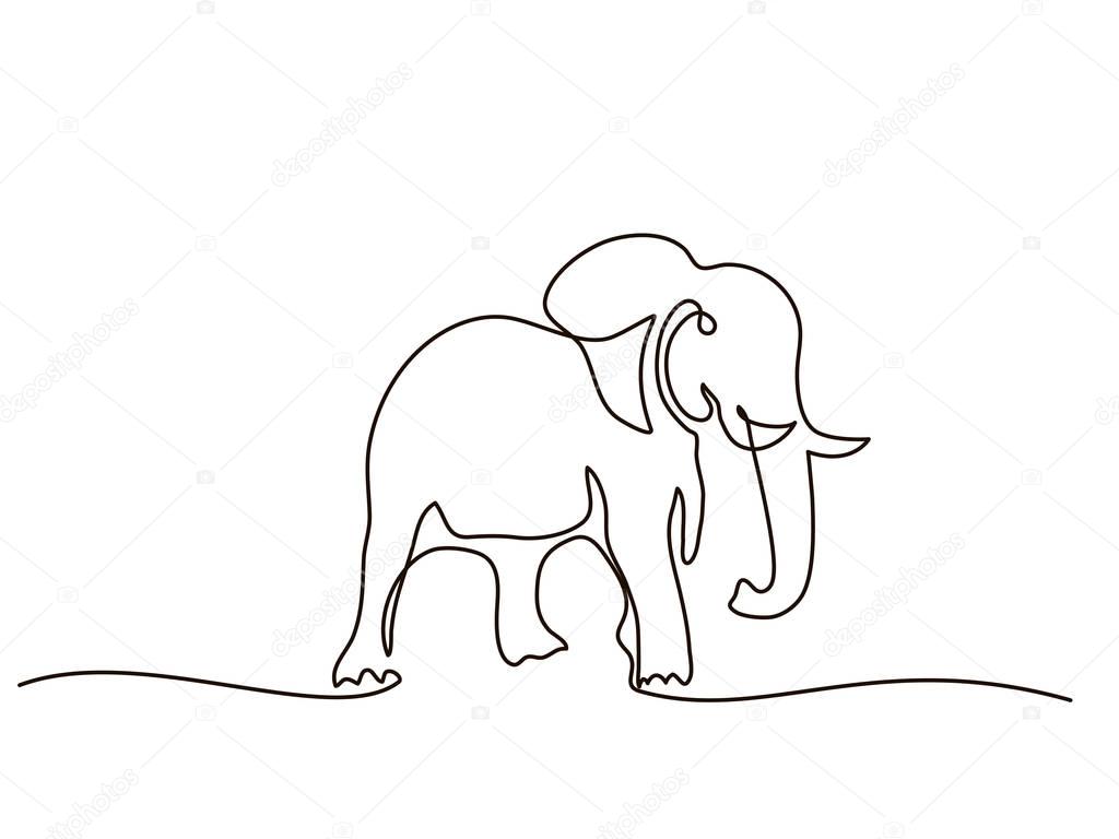 Continuous line drawing. Elephant walking symbol. Logo of the elephant. Vector illustration
