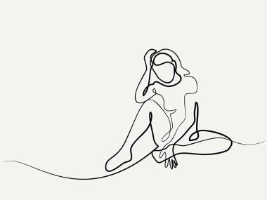 Sürekli çizgi çizme. Oturan üzgün kız