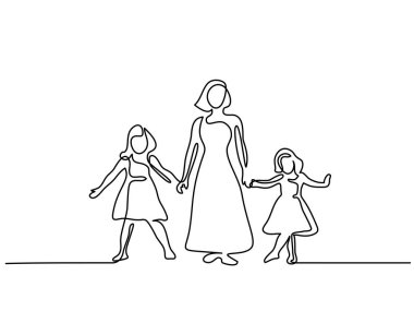 Happy woman mother with two her daughters clipart