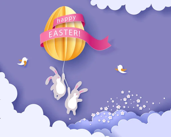 Bonne carte de Pâques avec banny, fleurs et oeuf — Image vectorielle