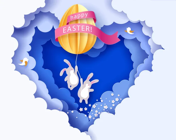 Bonne carte de Pâques avec banny, fleurs et oeuf — Image vectorielle