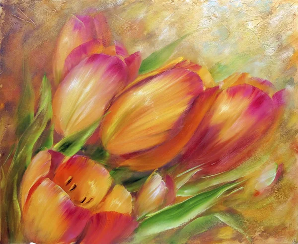 Tulipanes rojos Vintage Pintura al óleo . — Foto de Stock