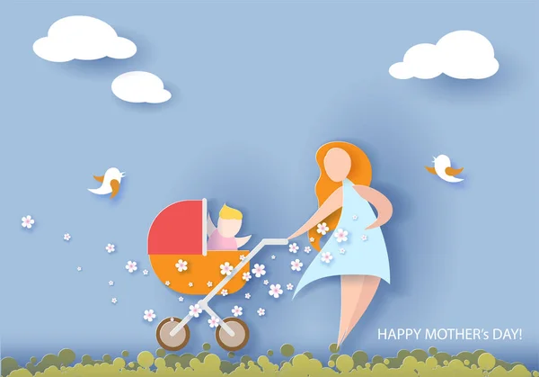 Glückliche Muttertagskarte. Papierschnitt-Stil. — Stockvektor
