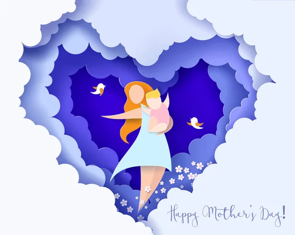 Ευτυχισμένος μητέρες ημέρα κάρτα. Κοπής χαρτιού στυλ. — Διανυσματικό Αρχείο