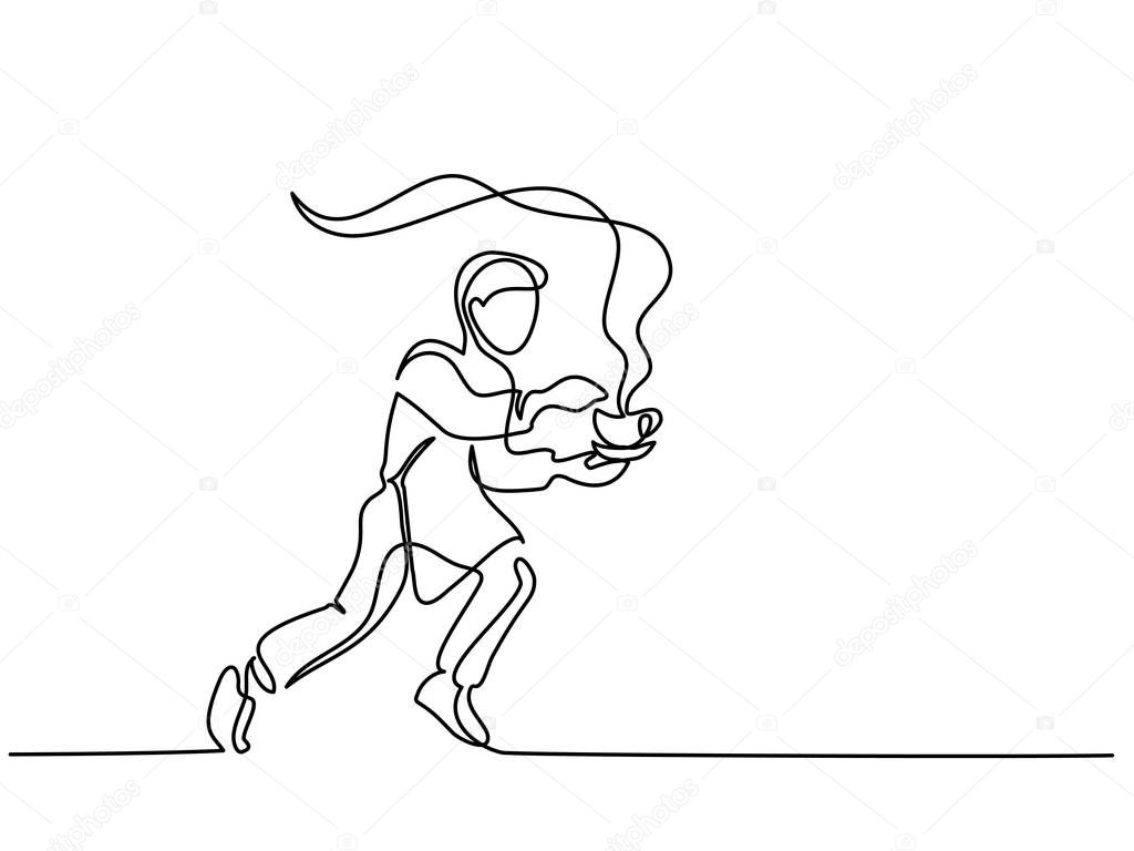 Boy garson running with cup of tea coffee